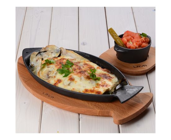 Сковорода чугунная для рыбы на деревянной подставке, 15*24 см, LAVA, фото , изображение 4