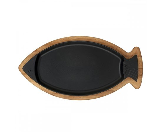 Сковорода чугунная для рыбы, на деревянной подставке, 20*32 см, LAVA, фото , изображение 3