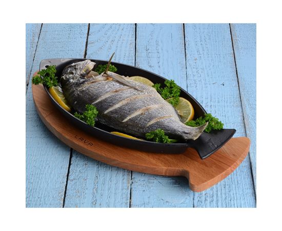 Сковорода чугунная для рыбы, на деревянной подставке, 20*32 см, LAVA, фото , изображение 6