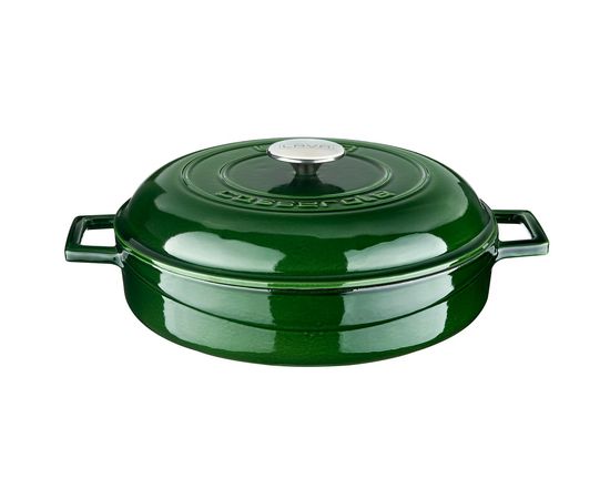 Кастрюля чугунная эмалированная зеленая с крышкой, 28 см, LAVA, фото 