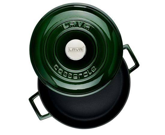 Кастрюля чугунная эмалированная зеленая с крышкой, 28 см, LAVA, фото , изображение 2