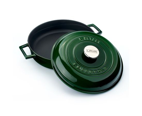 Кастрюля чугунная эмалированная зеленая с крышкой, 28 см, LAVA, фото , изображение 3