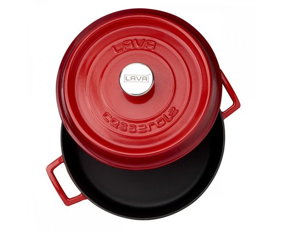 Кастрюля чугунная эмалированная красная с крышкой, 32 см, LAVA, фото , изображение 3 Кастрюля чугунная эмалированная красная с крышкой, 32 см, LAVA, фото , изображение 3