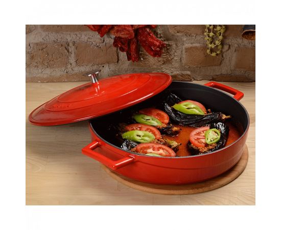 Кастрюля чугунная эмалированная красная с крышкой, 24 см, LAVA, фото , изображение 5 Кастрюля чугунная эмалированная красная с крышкой, 24 см, LAVA, фото , изображение 5
