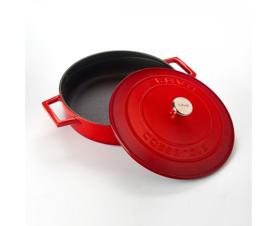 Кастрюля чугунная эмалированная красная с крышкой, 24 см, LAVA, фото , изображение 2 Кастрюля чугунная эмалированная красная с крышкой, 24 см, LAVA, фото , изображение 2