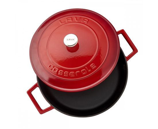 Кастрюля чугунная эмалированная красная с крышкой, 24 см, LAVA, фото , изображение 3 Кастрюля чугунная эмалированная красная с крышкой, 24 см, LAVA, фото , изображение 3