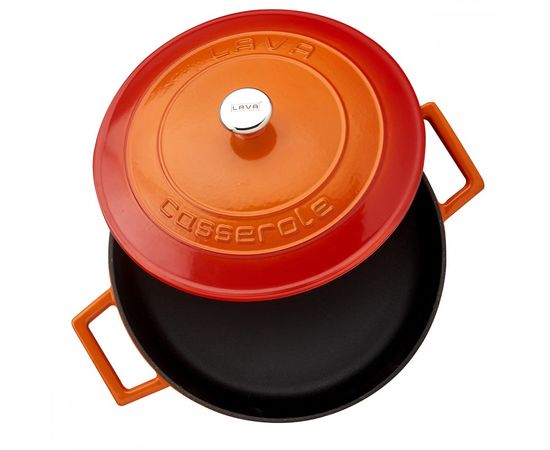 Кастрюля чугунная эмалированная оранжевая с крышкой, 24 см, LAVA, фото , изображение 2 Кастрюля чугунная эмалированная оранжевая с крышкой, 24 см, LAVA, фото , изображение 2