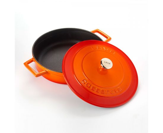 Кастрюля чугунная эмалированная оранжевая с крышкой, 24 см, LAVA, фото , изображение 3 Кастрюля чугунная эмалированная оранжевая с крышкой, 24 см, LAVA, фото , изображение 3