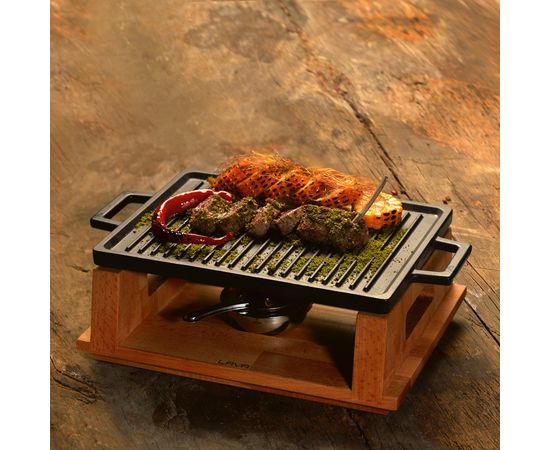 Сковорода-гриль чугунная с 2-мя ручками на деревянной подставке, 20*30 см, LAVA, фото , изображение 5