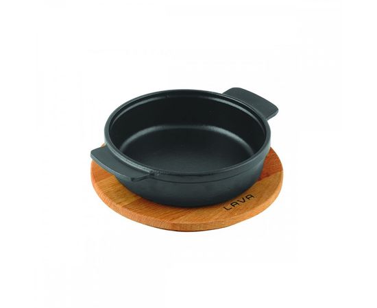 Сковорода чугунная с 2-мя ручками на деревянной подставке, 14 см, LAVA, фото 