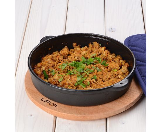 Сковорода круглая чугунная с 2-мя ручками на деревянной подставке, 17 см, LAVA, фото , изображение 3