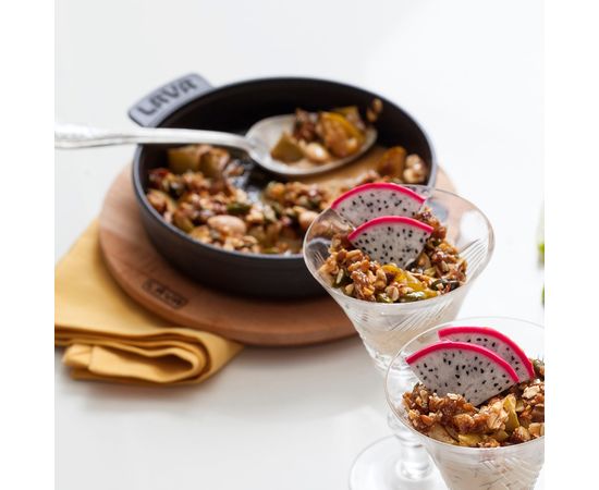 Сковорода круглая чугунная с 2-мя ручками на деревянной подставке, 17 см, LAVA, фото , изображение 4