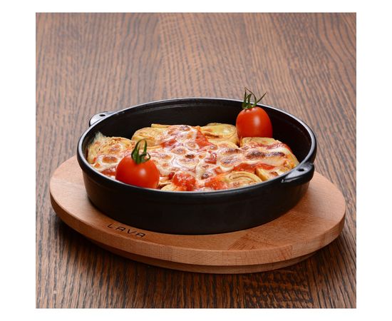 Сковорода круглая чугунная с 2-мя ручками на деревянной подставке, 17 см, LAVA, фото , изображение 6