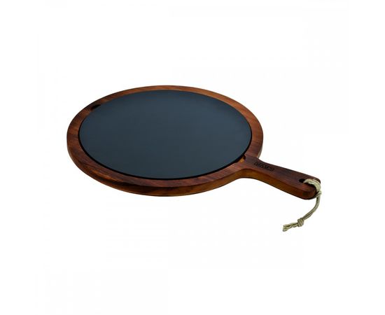 Тарелка сервировочная чугунная на деревянной подставке с ручкой, 25.5 см, LAVA, фото , изображение 2