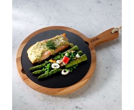 Тарелка сервировочная чугунная на деревянной подставке с ручкой, 25.5 см, LAVA, фото , изображение 3