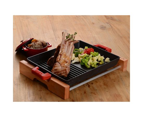 Сковорода-гриль чугунная на деревянной подставке, 26*32 см, LAVA, фото , изображение 5