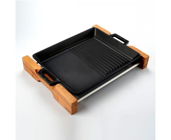 Сковорода-гриль чугунная на деревянной подставке, 26*32 см, LAVA, фото , изображение 3