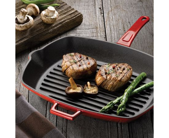 Сковорода-гриль чугунная эмалированная красная, 26х32 см, LAVA, фото , изображение 6