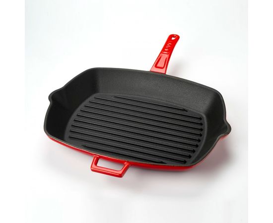 Сковорода-гриль чугунная эмалированная красная, 26х32 см, LAVA, фото , изображение 3