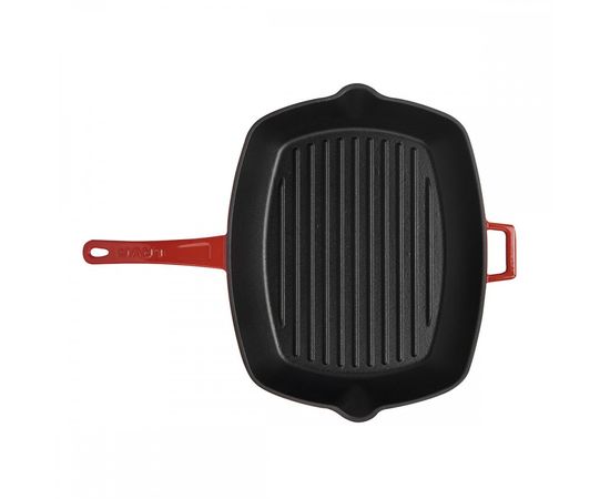 Сковорода-гриль чугунная эмалированная красная, 26х32 см, LAVA, фото , изображение 4