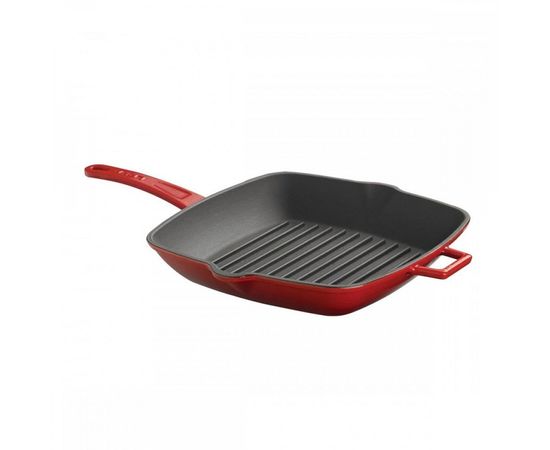 Сковорода-гриль чугунная эмалированная красная, 26х32 см, LAVA, фото 