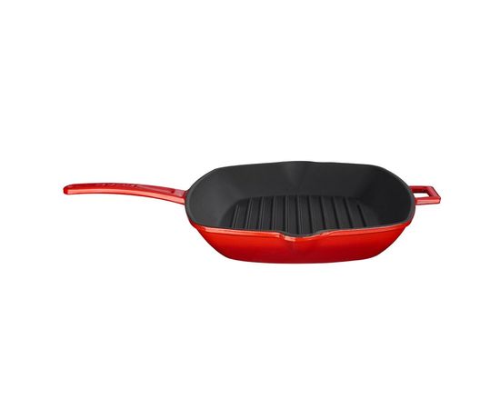Сковорода-гриль чугунная эмалированная красная, 26х32 см, LAVA, фото , изображение 2
