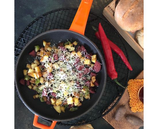 Сковорода чугунная эмалированная красная, 16 см, LAVA, фото , изображение 7