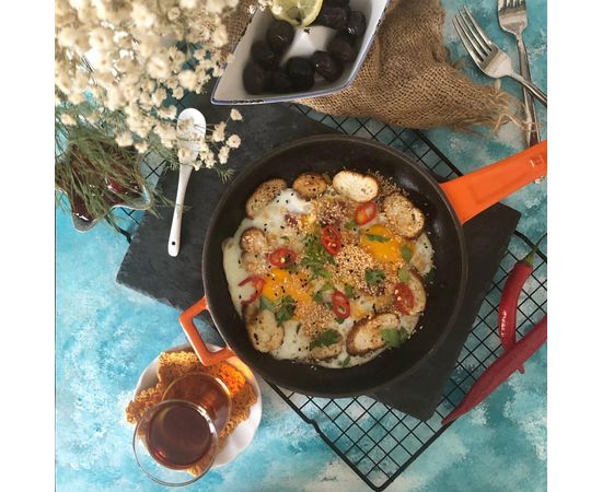 Сковорода чугунная эмалированная красная, 20 см, LAVA, фото , изображение 9