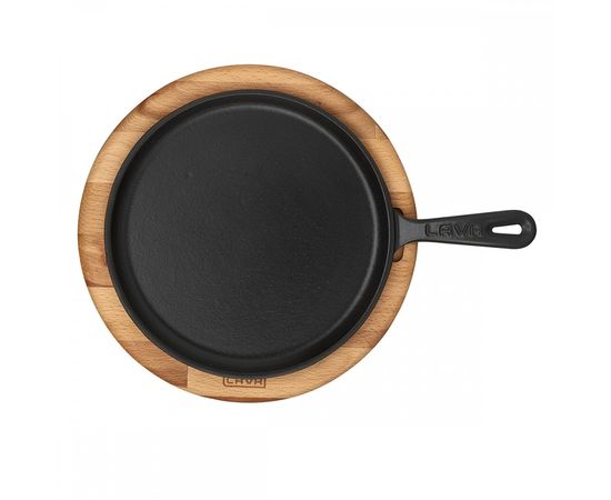 Сковорода круглая чугунная на деревянной подставке, 20 см, LAVA, фото , изображение 4