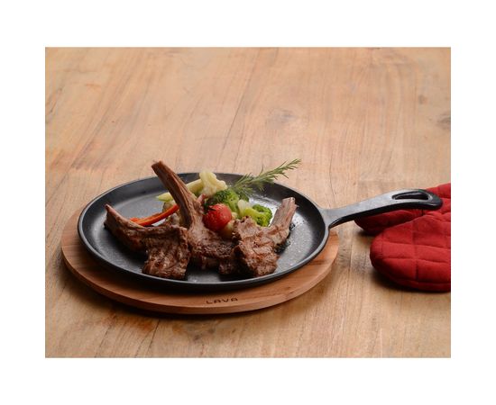 Сковорода круглая чугунная на деревянной подставке, 20 см, LAVA, фото , изображение 8