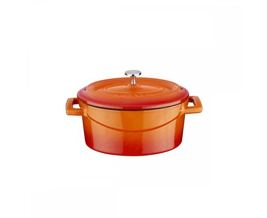 Кастрюля порционная овальная чугунная эмалированная оранжевая, 6 см, LAVA, фото 