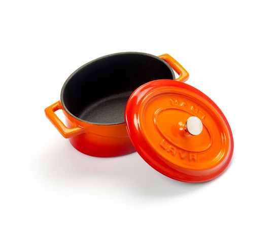 Кастрюля порционная овальная чугунная эмалированная оранжевая, 6 см, LAVA, фото , изображение 4
