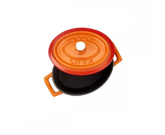 Кастрюля порционная овальная чугунная эмалированная оранжевая, 6 см, LAVA, фото , изображение 3