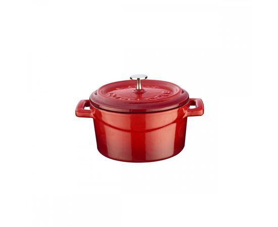 Кастрюля порционная круглая чугунная эмалированная красная, 10 см, LAVA, фото 
