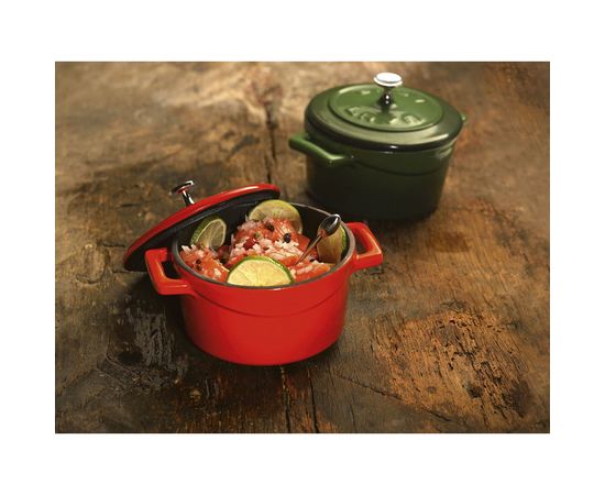 Кастрюля порционная круглая чугунная эмалированная красная, 10 см, LAVA, фото , изображение 7