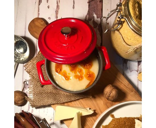 Кастрюля порционная круглая чугунная эмалированная красная, 10 см, LAVA, фото , изображение 5