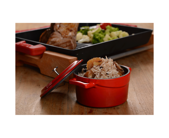 Кастрюля порционная круглая чугунная эмалированная красная, 10 см, LAVA, фото , изображение 8