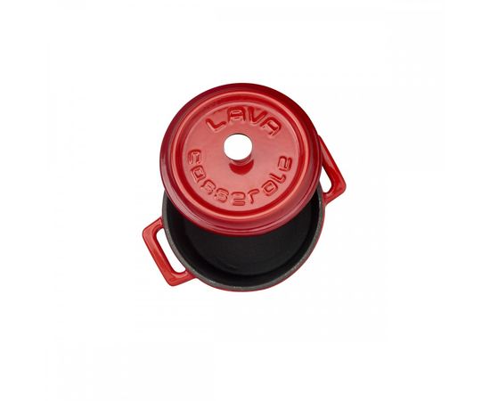 Кастрюля порционная круглая чугунная эмалированная красная, 10 см, LAVA, фото , изображение 3