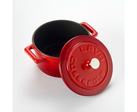 Кастрюля порционная круглая чугунная эмалированная красная, 10 см, LAVA, фото , изображение 4