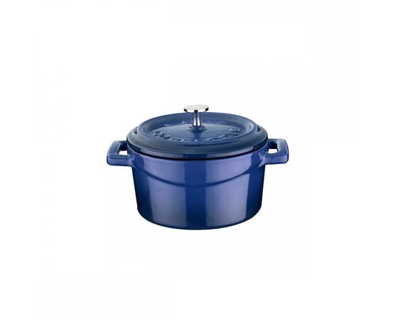 Кастрюля порционная круглая чугунная эмалированная синяя, 10 см, LAVA, фото 