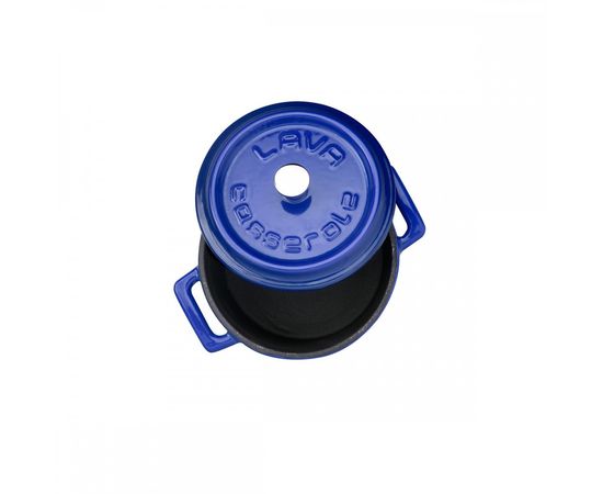 Кастрюля порционная круглая чугунная эмалированная синяя, 10 см, LAVA, фото , изображение 4