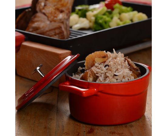 Кастрюля порционная круглая чугунная эмалированная синяя, 10 см, LAVA, фото , изображение 6