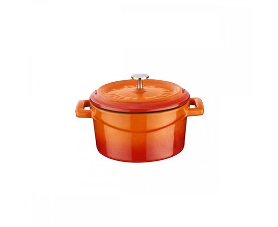Кастрюля порционная круглая чугунная эмалированная оранжевая, 10 см, LAVA, фото 