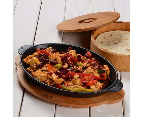 Сковорода овальная чугунная с 2-мя ручками на деревянной подставке, 18*24.5 см, LAVA, фото , изображение 3