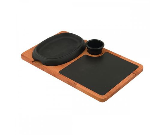 Сковорода овальная чугунная на деревянной подставке, 12*19 см, LAVA, фото , изображение 2