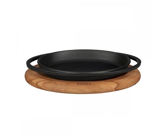 Сковорода овальная чугунная с 2-мя ручками на деревянной подставке, 21*14 см, LAVA, фото , изображение 2