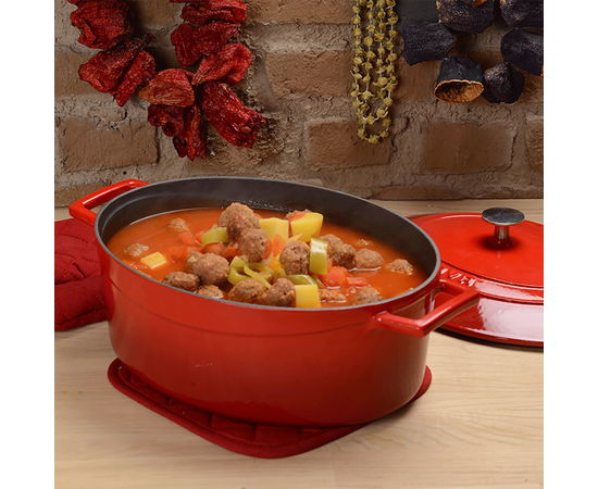Кастрюля овальная чугунная эмалированная красная с крышкой, 25x21 см, LAVA, фото , изображение 5 Кастрюля овальная чугунная эмалированная красная с крышкой, 25x21 см, LAVA, фото , изображение 5