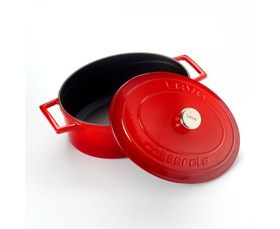 Кастрюля овальная чугунная эмалированная красная с крышкой, 25x21 см, LAVA, фото , изображение 2 Кастрюля овальная чугунная эмалированная красная с крышкой, 25x21 см, LAVA, фото , изображение 2