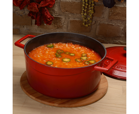 Кастрюля овальная чугунная эмалированная оранжевая с крышкой, 25x20 см, LAVA, фото , изображение 4