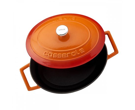Кастрюля овальная чугунная эмалированная оранжевая с крышкой, 25x20 см, LAVA, фото , изображение 3